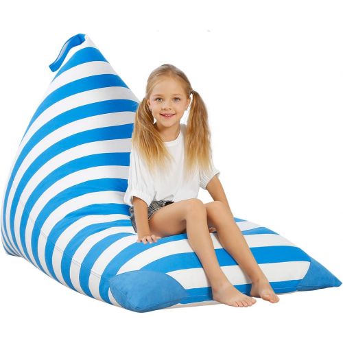  [아마존베스트]Aubliss Stuffed Animal Storage Bean Bag Chair Cover for Kids, Girls and Adults, Beanbag Cover Only, 23 Inch Long YKK Zipper, Premium Cotton Canvas, Xmas Gift Ideas(Blue Stripe)