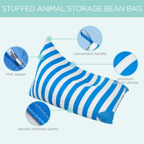  [아마존베스트]Aubliss Stuffed Animal Storage Bean Bag Chair Cover for Kids, Girls and Adults, Beanbag Cover Only, 23 Inch Long YKK Zipper, Premium Cotton Canvas, Xmas Gift Ideas(Blue Stripe)