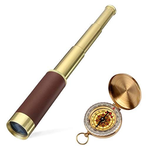  [아마존베스트]Aubric Retro Pirate Telescope Zoomable 25x30 Spyglass Portable Collapsible Handheld Telescope Vintage Monocular for Kids & Survival Gear Compass Pocket Military Compass for Camping Boatin