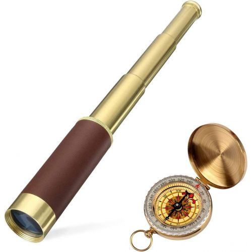  [아마존베스트]Aubric Retro Pirate Telescope Zoomable 25x30 Spyglass Portable Collapsible Handheld Telescope Vintage Monocular for Kids & Survival Gear Compass Pocket Military Compass for Camping Boatin