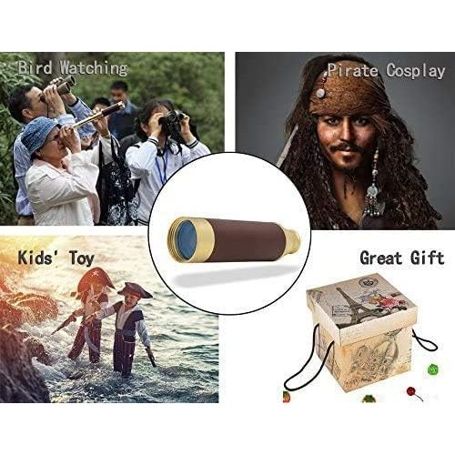  [아마존베스트]Aubric Retro Pirate Telescope Spyglass for Kids Adults Portable Collapsible Handheld Telescope Monocular Zoomable 25x30 & Survival Gear Compass Pocket Military Compass for Outdoor Camping