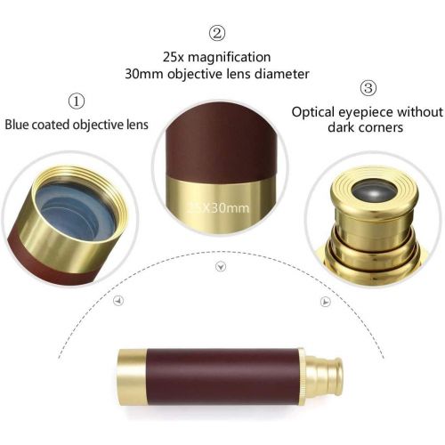  [아마존베스트]Aubric Retro Pirate Telescope Spyglass for Kids Adults Portable Collapsible Handheld Telescope Monocular Zoomable 25x30 & Survival Gear Compass Pocket Military Compass for Outdoor Camping