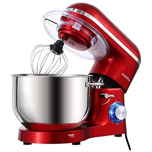  Aucma Stand Mixer,6.5-QT 660W 6-Speed Tilt-Head Food Mixer, Kitchen Electric Mixer with Dough Hook, Wire Whip & Beater 2 Layer Red Painting (6.5QT, Red)