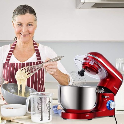  Aucma Stand Mixer,6.5-QT 660W 6-Speed Tilt-Head Food Mixer, Kitchen Electric Mixer with Dough Hook, Wire Whip & Beater 2 Layer Red Painting (6.5QT, Red)