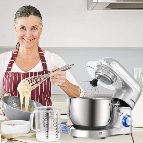  Aucma Stand Mixer,6.5-QT 660W 6-Speed Tilt-Head Food Mixer, Kitchen Electric Mixer with Dough Hook, Wire Whip & Beater (6.5QT, Silver)