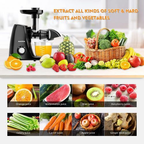  Aucma Juicer Machine,Slow Juicer Extractor,Cold Press Juicer with Quiet Motor and Reverse Function,Masticating Juicer Machine with Brush Recipes,for High Nutrient Fruit Vegetable J