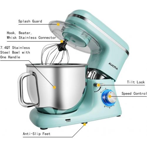  [아마존베스트]Aucma Stand Mixer,7.4QT 6-Speed Tilt-Head Food Mixer, Electric Kitchen Mixer with Dough Hook, Wire Whip & Beater