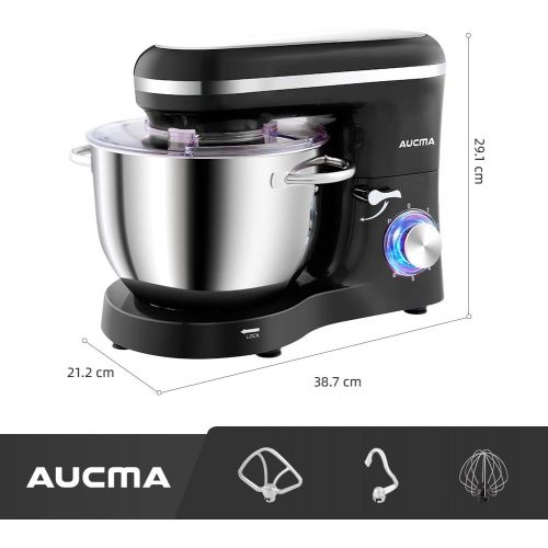  [아마존베스트]Aucma Food Processor, Dough Machine, 1400 W, 6.2 L, Reduced Noise Kneading Machine with Whisk, Dough Hook and Splash Guard, 6 Speeds with Stainless Steel Bowl