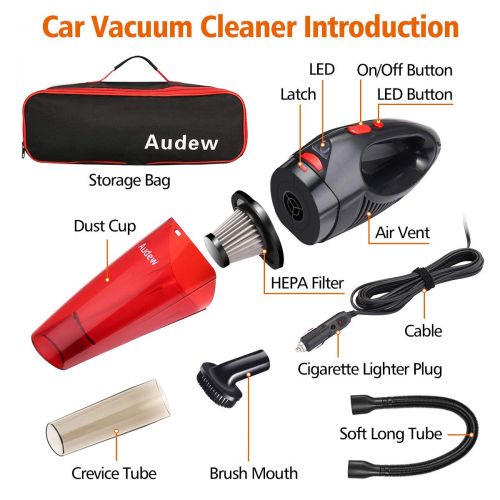  Audew Car Vacuum Cleaner -5500PA High Power Hand Vac - Portable Handheld Vacuum Cleaner - Wet Dry Car Vacuum with LED Light for Car Quick Cleaning