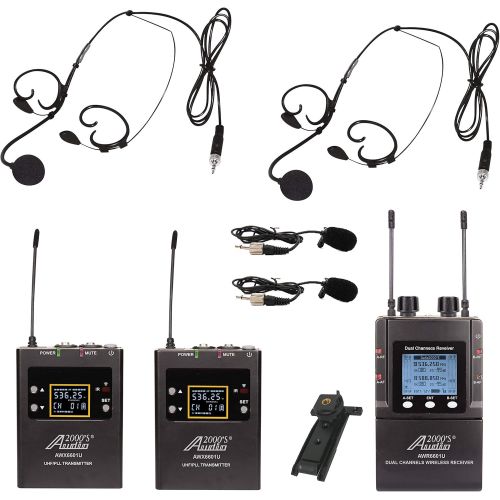  Audio2000S AWM6601U Mobile Dual Headset Mic/Lapel Mic/Guitar Line Wireless System for Reporter, DSLR Camera, YouTube, Podcast, Video Recording, Vlogging, Interview, Live Sound, Gui