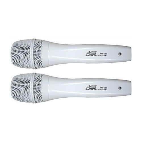  Audio2000S S1069X2 2-Pack White Professional Unidirectional Dynamic Microphones with Built-in Acoustic Pop Filters, Rugged Construction, and Steel Mesh Grills