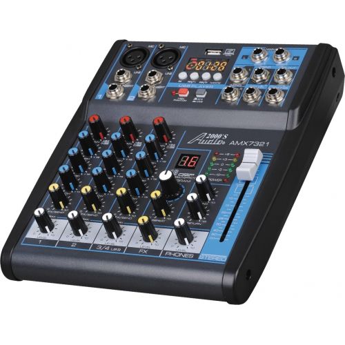  [아마존베스트]Audio2000S AMX7321-Professional Four-Channel Audio Mixer with USB Interface, Bluetooth, and DSP Sound Effects (AMX7321)