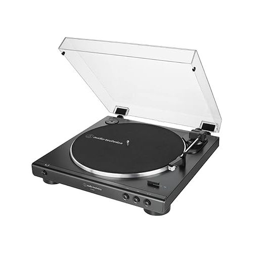 오디오테크니카 Audio-Technica AT-LP60X-BK Fully Automatic Belt-Drive Stereo Turntable, Black, Hi-Fi, 2 Speed, Dust Cover, Anti-Resonance, Die-Cast Aluminum Platter