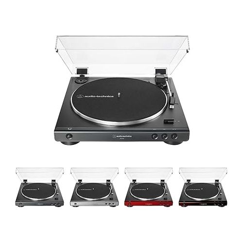 오디오테크니카 Audio-Technica AT-LP60X-BK Fully Automatic Belt-Drive Stereo Turntable, Black, Hi-Fi, 2 Speed, Dust Cover, Anti-Resonance, Die-Cast Aluminum Platter