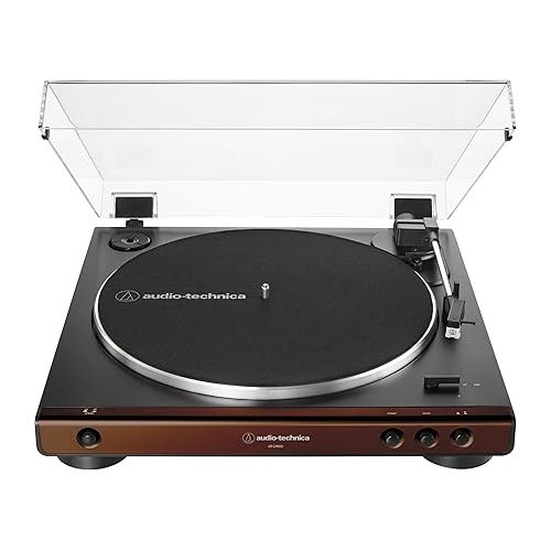 오디오테크니카 Audio-Technica At-LP60X-BW Fully Automatic Belt-Drive Stereo Turntable, Hi-Fi, 2 Speed, Dust Cover, Anti-Resonance, Die-Cast Aluminum Platter Brown