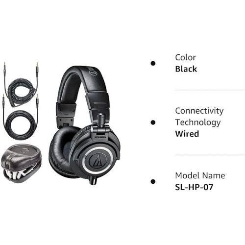 오디오테크니카 Audio-Technica ATH-M50x Professional Monitor Headphones + Slappa Full Sized HardBody PRO Headphone Case (SL-HP-07)