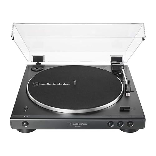 오디오테크니카 Audio-Technica AT-LP60XBT Bluetooth Stereo Turntable (Black) Bundle with Eris E3.5 Bluetooth Monitors with Acoustic Tuning (Pair), Digital Turntable Stylus Scale and Record Brush (4 Items)