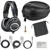 Audio-Technica ATH-M50x Professional Studio Monitor Headphones | Black Bundle with Full Sized Hard Body Headphone Case and Microfiber Cleaning Cloth (3 Items)
