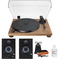 Audio-Technica AT-LPW40WN Fully Manual Belt-Drive Turntable with Studio Monitors and Vinyl Record Care System Bundle (4 Items)