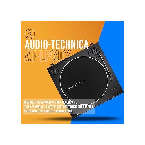오디오테크니카 Audio-Technica AT-LP60X-BK Fully Automatic Belt-Drive Stereo Turntable Bundle with Eris 3.5 Monitors and Vinyl Cleaning Kit