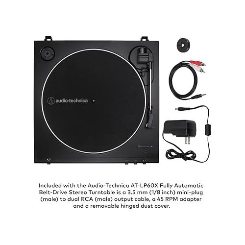 오디오테크니카 Audio-Technica AT-LP60X Fully Automatic Belt-Drive Stereo Turntable with Built-in Preamp and USB Output Vinyl Playback Bundle with 3-Inch Powered Studio Monitors Pair (Black) (3 Items)