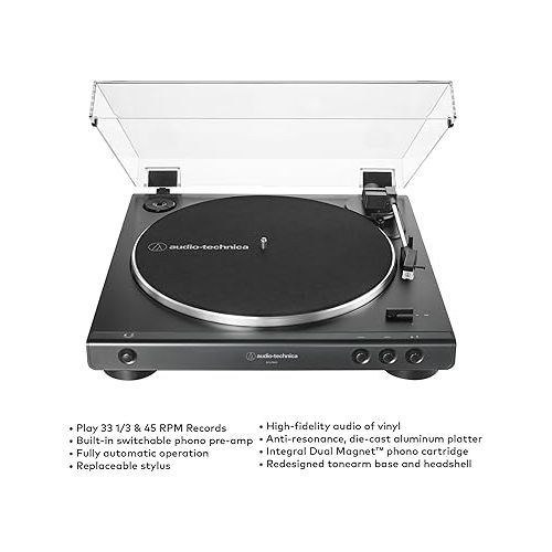 오디오테크니카 Audio-Technica AT-LP60X Fully Automatic Belt-Drive Stereo Turntable with Built-in Preamp and USB Output Vinyl Playback Bundle with 3-Inch Powered Studio Monitors Pair (Black) (3 Items)