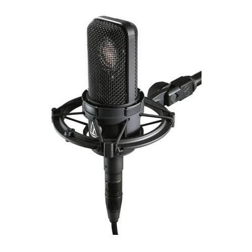 오디오테크니카 Audio-Technica AT4040 Side-Address Cardioid Condenser Microphone, 20 Hz - Bundle with Desktop Isolation Filter (Gray), Studio Monitor Headphones, 15' XLR M to XLR F Mic Cable, Pop Blocker
