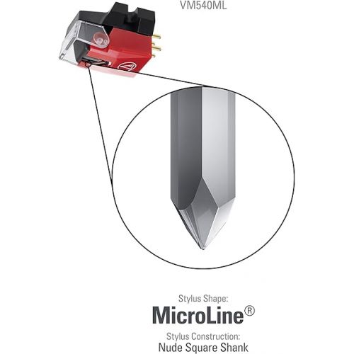 오디오테크니카 Audio-Technica VM540ML MicroLine Dual Moving Magnet Stereo Turntable Cartridge (Red) at-HS1 Universal Headshell for LP120-USB, LP240-USB, and LP1240-USB Direct-Drive Turntables (White)