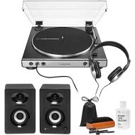 Audio-Technica AT-LP60XHP Belt-Drive Turntable (Gunmetal) Bundle with Headphones, Bluetooth Studio Monitors - Pair and Cleaning Kit (3 Items)