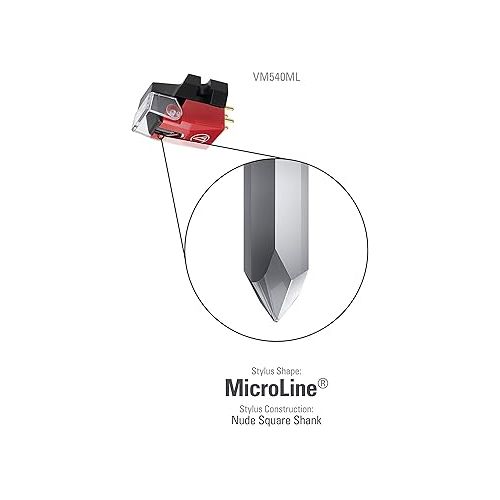 오디오테크니카 Audio-Technica VM540ML MicroLine Dual Moving Magnet Stereo Turntable Cartridge Red AT-HS6BK Universal Turntable Headshell, Black