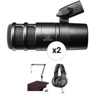 Audio-Technica AT2040 Two-Person Podcast Microphone Kit with Broadcast Arm and Headphones