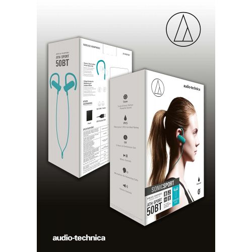 오디오테크니카 Audio-Technica ATH-SPORT50BTBK SonicSport Bluetooth Wireless In-Ear Headphones, Blue