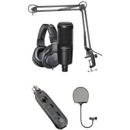 Audio-Technica AT2020 Studio Microphone Kit with Headphones, Boom, Cables, Pop Filter & XLR to USB Interface