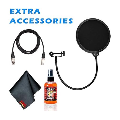 오디오테크니카 Audio-Technica AT2035 Cardioid Condenser Microphone Bundle with Shockmount, Pop Filter, 10-Ft XLR, Cleaning Kit, and More