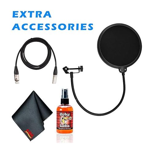 오디오테크니카 Audio-Technica AT2035 Cardioid Condenser Microphone Bundle with Shockmount, Pop Filter, 10-Ft XLR, Cleaning Kit, and More