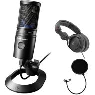 Audio-Technica AT2020USB-X Cardioid Condenser USB Microphone Bundle with Polsen HPC-A30-MK2 Monitor Headphones & Pop Filter