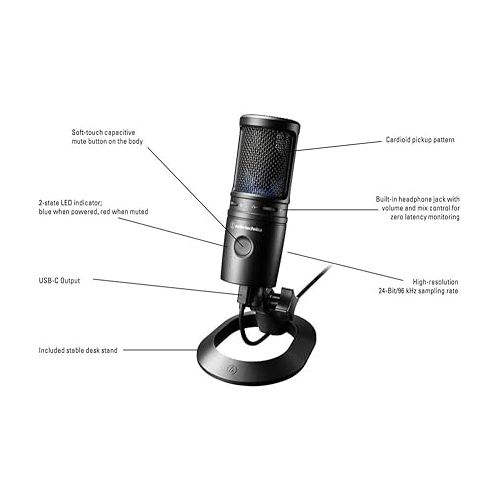 오디오테크니카 Audio-Technica AT2020USB-X Cardioid Condenser USB Microphone Bundle with Polsen HPC-A30-MK2 Monitor Headphones & Pop Filter