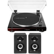 Audio-Technica AT-LP60X Fully Automatic Belt-Drive Stereo Turntable (Brown) Bundle with Bluetooth Studio Monitors - Pair (2 Items)