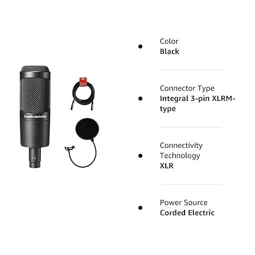 오디오테크니카 Audio-Technica AT2035 Cardioid Condenser Microphone Bundle with Pop Filter with 2 Layered Mesh and 10-foot XLR Cable