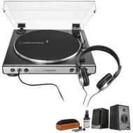 Audio-Technica AT-LP60XHP Belt-Drive Stereo Turntable (Gunmetal) Bundle with Headphones and Bookshelf Monitor Speaker Set and Cleaning Kit (3 Items)