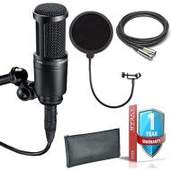 Audio Technica AT2020 Cardioid Condenser Microphone Bundle with Pop Filter, 10ft XLR Cable, Carrying Case and 1-Year Extended Warranty