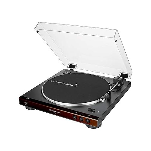 오디오테크니카 Audio-Technica at-LP60X-BW Fully Automatic Belt-Drive Stereo Turntable, Brown/Black, Hi-Fidelity, Plays 33 -1/3 and 45 RPM Vinyl Records, Dust Cover, Anti-Resonance, Die-Cast (Renewed)