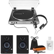 Audio-Technica AT-LP60X Stereo Turntable with Headphones (Gunmetal) Bundled with ERIS-3.5 Monitors and Vinyl Record Care System Package (4 Items)