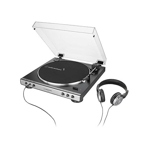 오디오테크니카 Audio-Technica AT-LP60X Stereo Turntable with Headphones (Gunmetal) Bundled with ERIS-3.5 Monitors and Vinyl Record Care System Package (4 Items)