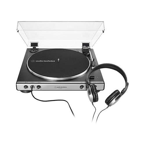 오디오테크니카 Audio-Technica AT-LP60X Stereo Turntable with Headphones (Gunmetal) Bundled with ERIS-3.5 Monitors and Vinyl Record Care System Package (4 Items)