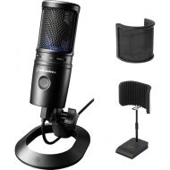 Audio-Technica Cardioid Condenser USB Microphone (AT2020USBX) Bundle w/Desktop Reflection Filter with Mic Stand & Mic Pop Screen