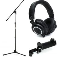 Audio-Technica ATH-M50x Closed-back Studio Monitoring Headphones Mic Stand Bundle