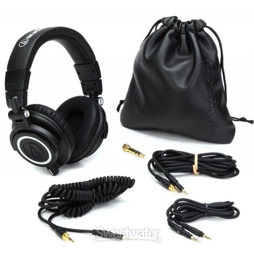 오디오테크니카 Audio-Technica ATH-M50x Closed-back Studio Monitoring Headphones Mic Stand Bundle