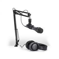Audio-Technica AT2005USBPK Vocal Microphone Pack for Streaming/Podcasting, Includes USB and XLR Outputs, Adjustable Boom Arm, & Monitor Headphones,Black