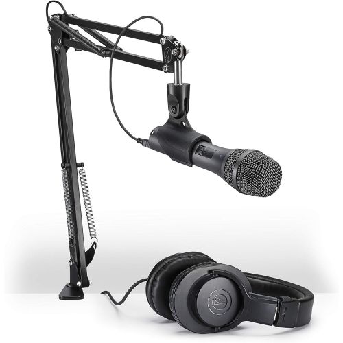 오디오테크니카 Audio-Technica AT2005USBPK Vocal Microphone Pack for Streaming/Podcasting, Includes USB and XLR Outputs, Adjustable Boom Arm, & Monitor Headphones,Black